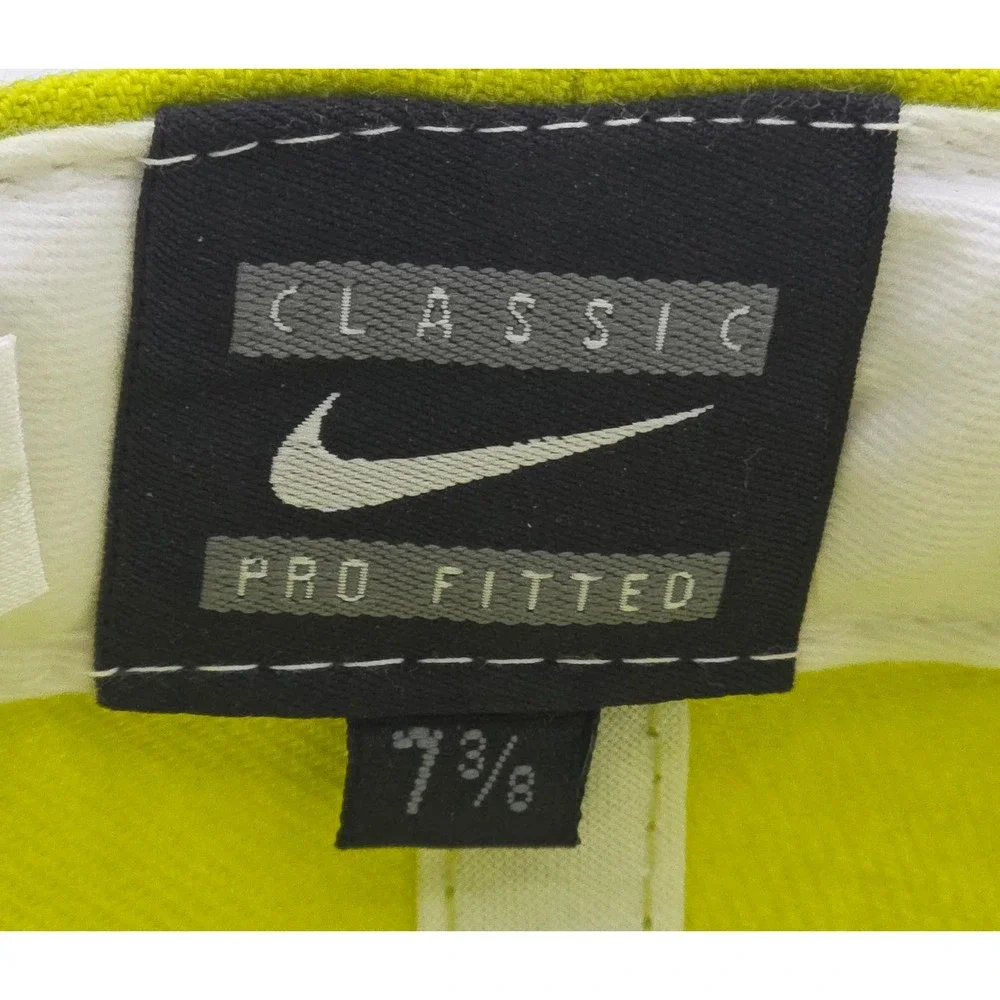 Nike‎ Classic Pro Fitted Baseball Cap Lime Green Hat Swoosh Logo Size 7 3/8